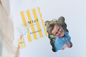 NL Miel thank you card 2026 communie miel gele strepen9