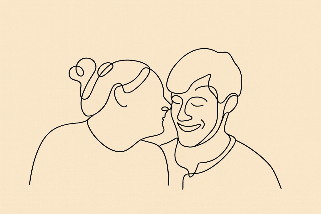 AI-gegenereerde lijntekening op basis van een foto van een jong koppel